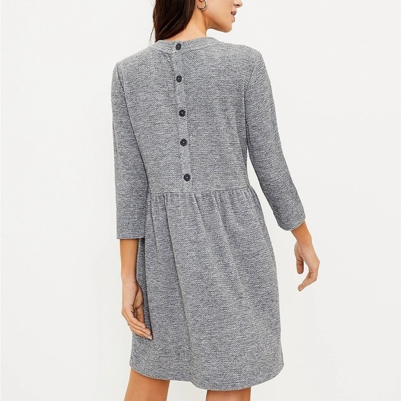 Loft Gray 3/4 Sleeve Button Back Swing Knee Length Dress Size Small - Picture 3 of 8